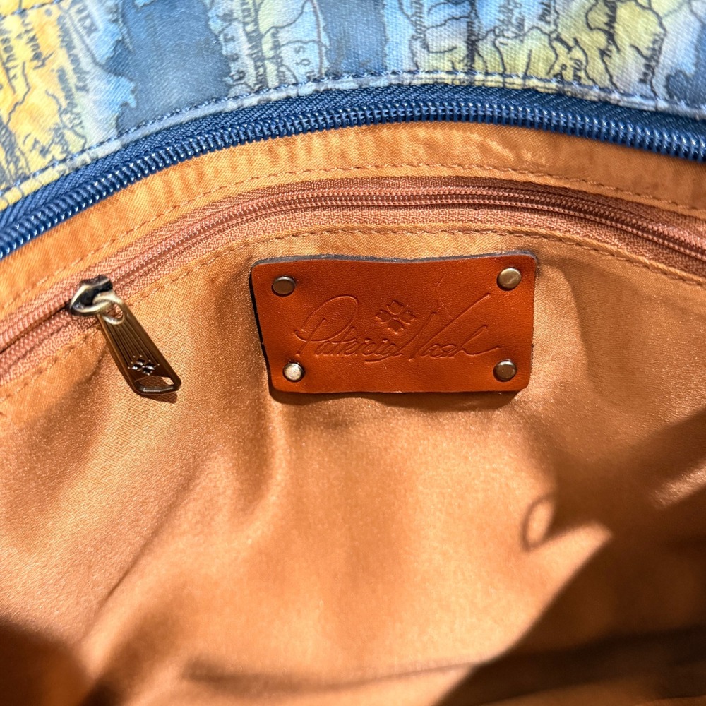 Patricia Nash Vintage Map Print Nylon Crossbody Bag Blue Yellow Slim Messenger - Picture 4 of 6